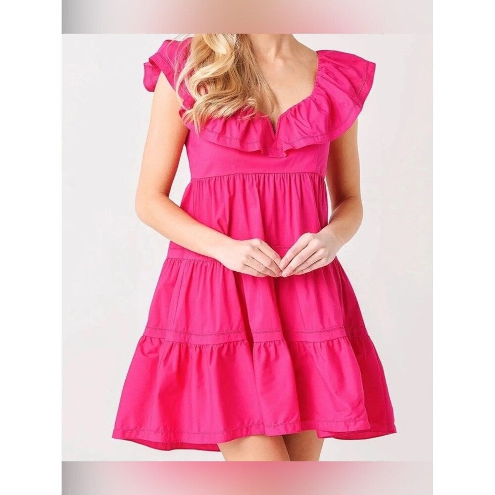 SAYLOR XS Hot Pink Ruffle Mini Dress With Bow Back